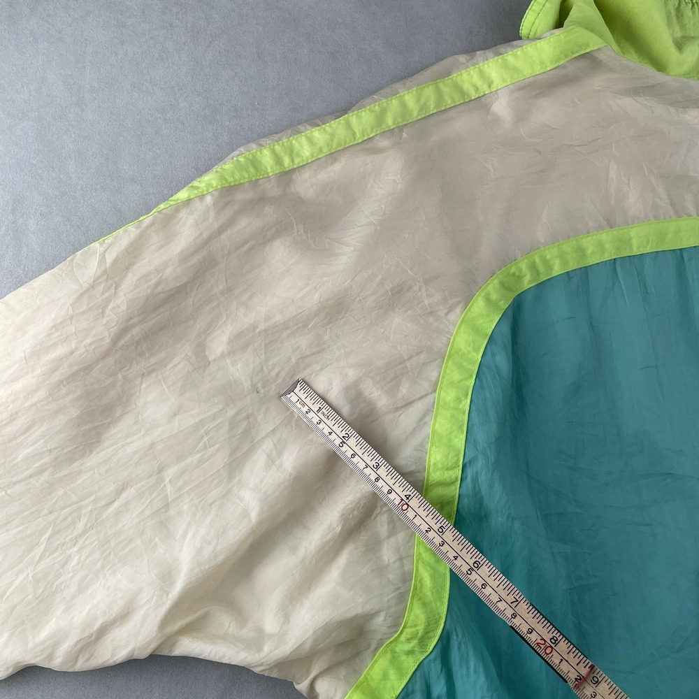 Vintage Gitano Jacket Womens Medium Teal Neon Green Colorblock Windbreaker 80s - Picture 7 of 11